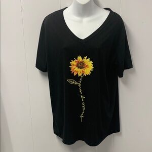 MISSLOOK Black Yellow Sunflower V-Neck Short Sleeve T-Shirt